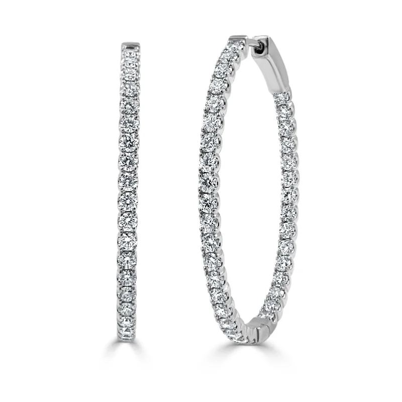 Joelle Diamond Oval 2.28 CT TDW Hoop Earrings 1.5" 14K White Gold