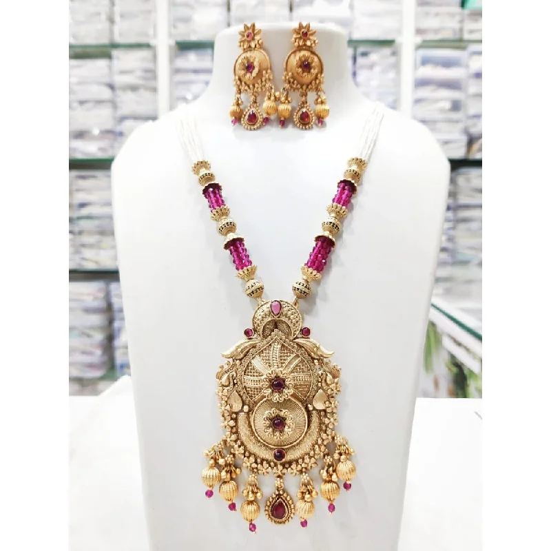 Akruti Collection Gold Plated Kundan Stone And Pearls Long Necklace Set