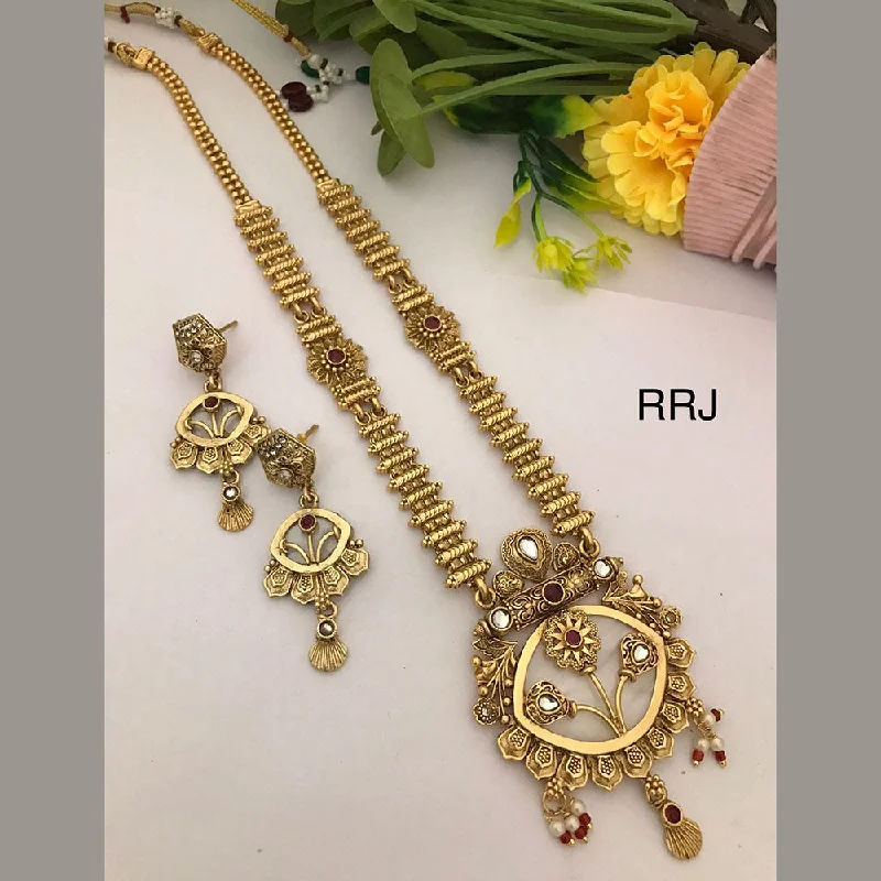 FS Collection Gold Plated Pota Stone And Pearls Necklace Set