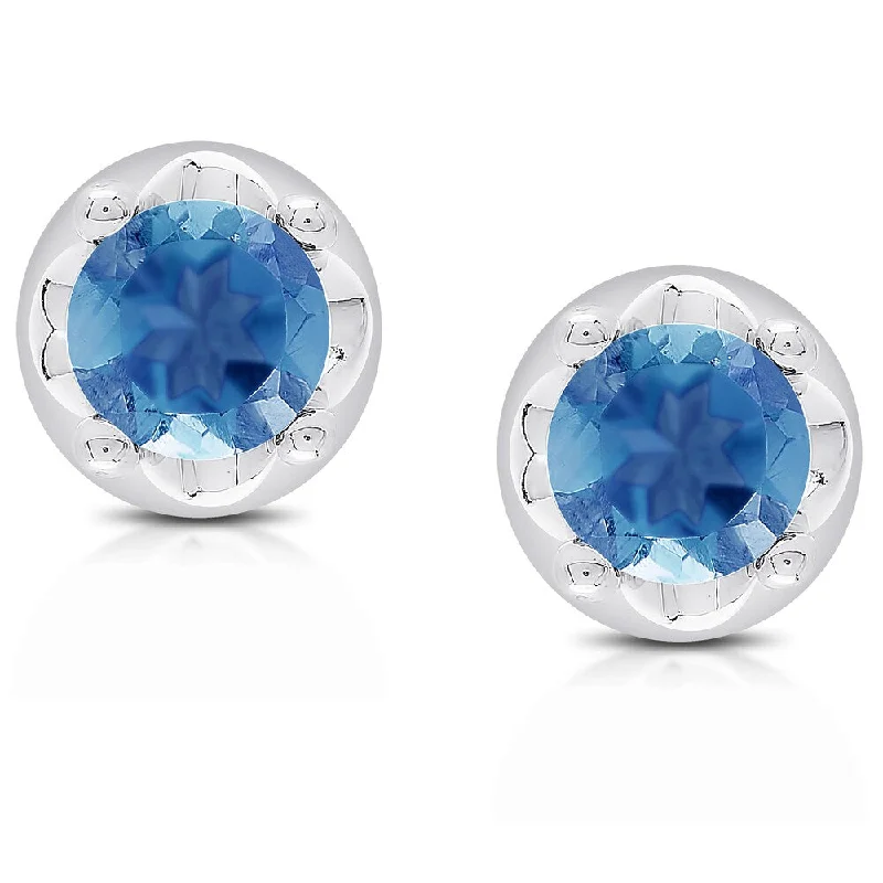 Dolce Giavonna Sterling Silver London Blue Topaz Circle Stud Earrings