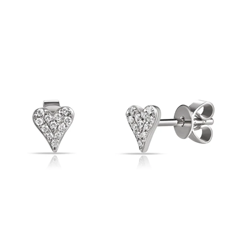 Joelle Heart Stud Diamond Earrings Pave 14K White Gold Stud Earrings