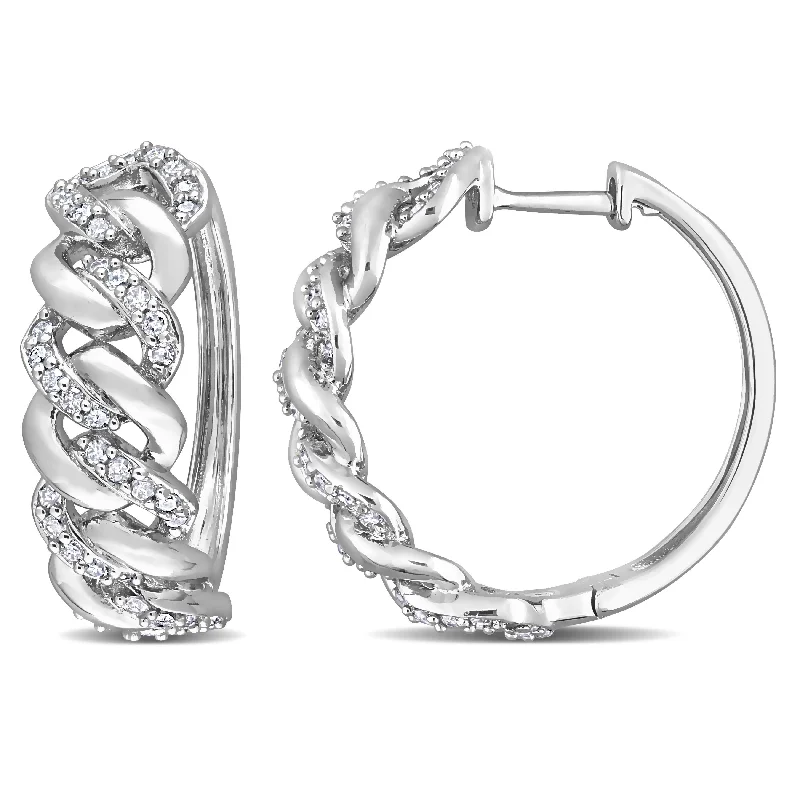 Miadora Sterling Silver 1/2ct TDW Diamond Oval Link Hoop Earrings