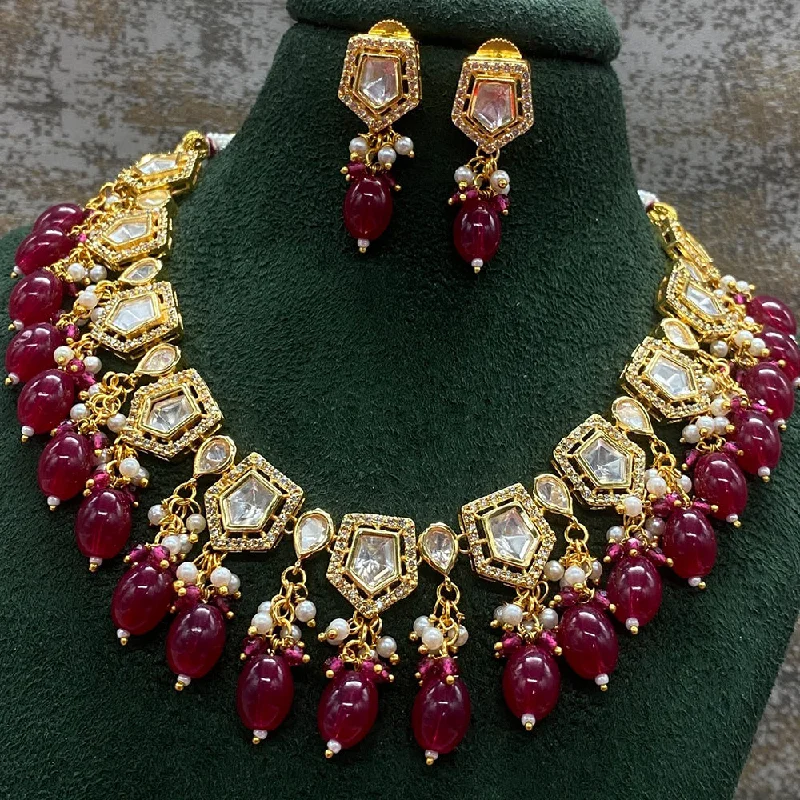 Amoliya Jewels Gold Plated Polki Kundan Necklace Set