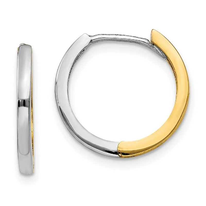 Curata 14K Two-Tone Gold Hinged Narrow Hoop Earrings (1.5mm x 11mm)