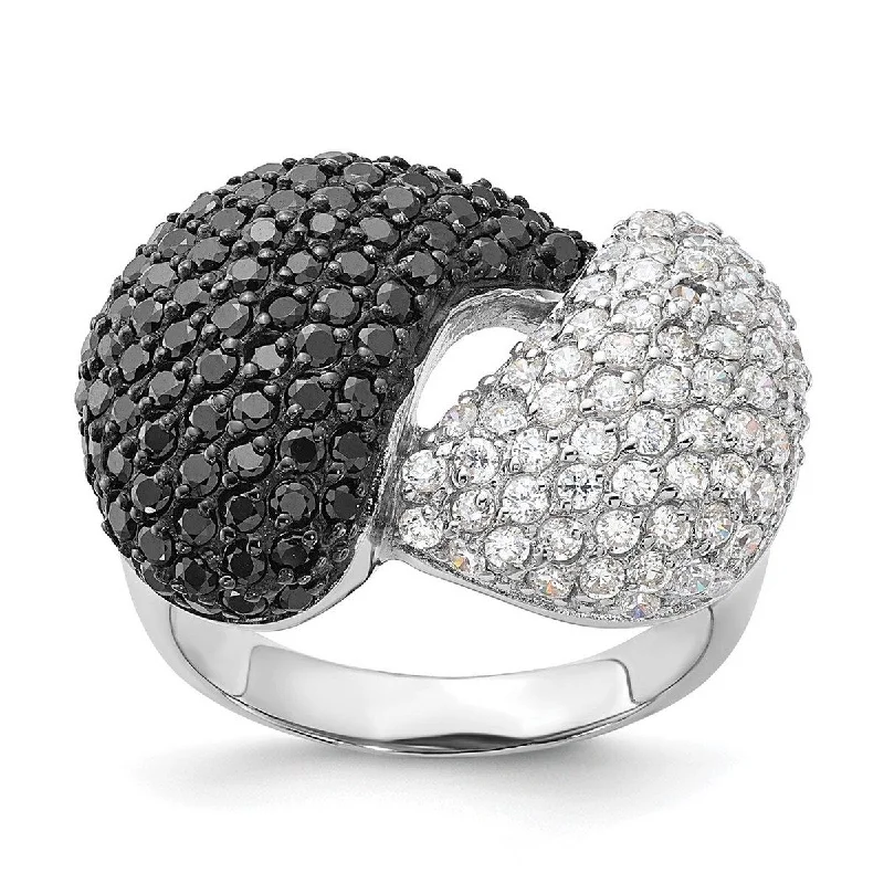 Curata 925 Sterling Silver and Black Rhodium Black And White CZ Cubic Zirconia Simulated Diamond Ring