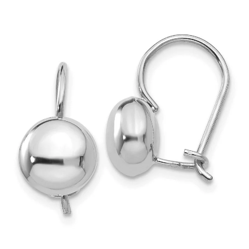 Curata 14k White Gold Polished 8mm Button Kidney Wire Earrings