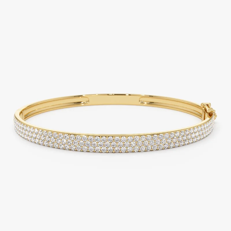 14k Triple Row Statement Diamond Bangle 1.80 Ctw