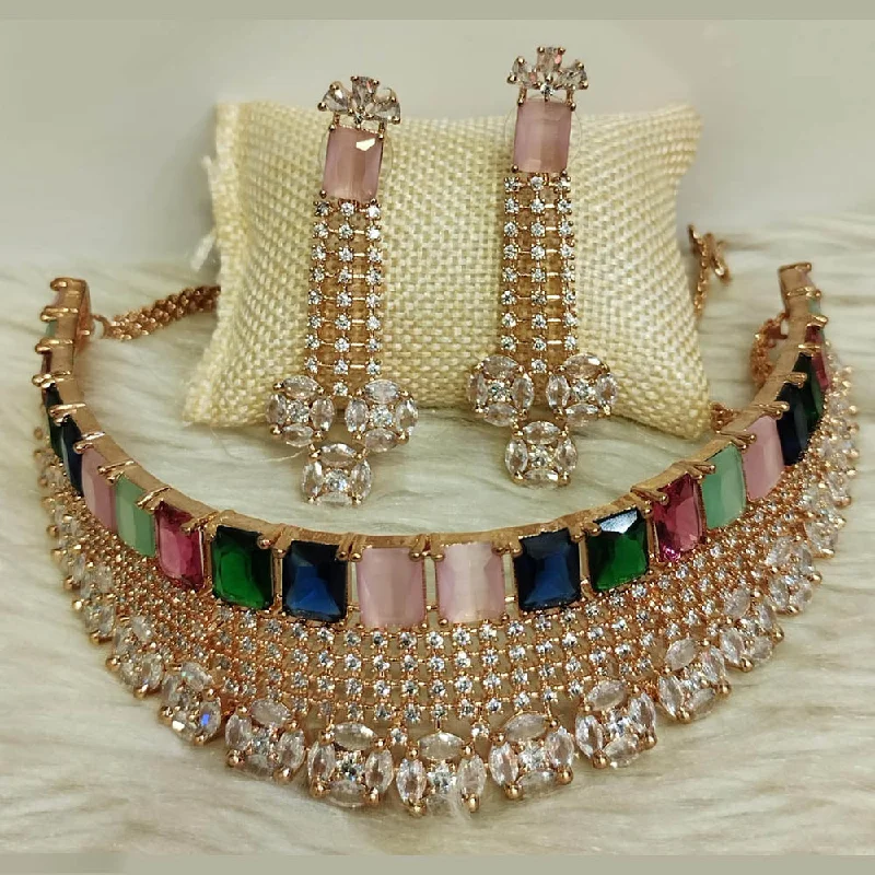 Jain Jewellers Gold Plated AD Choker Necklace Set