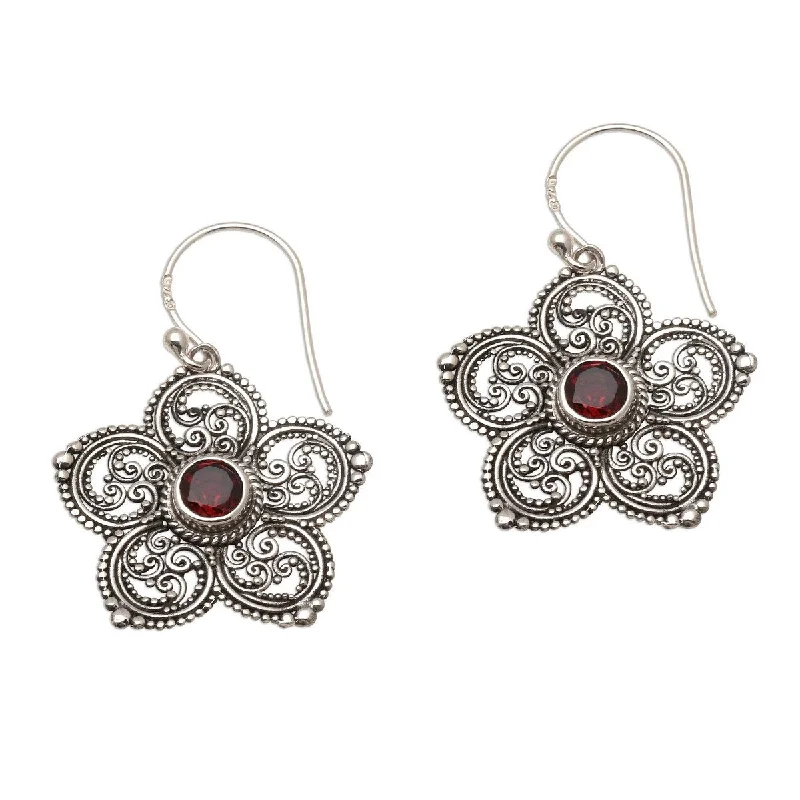 NOVICA January's Flower, Garnet dangle earrings