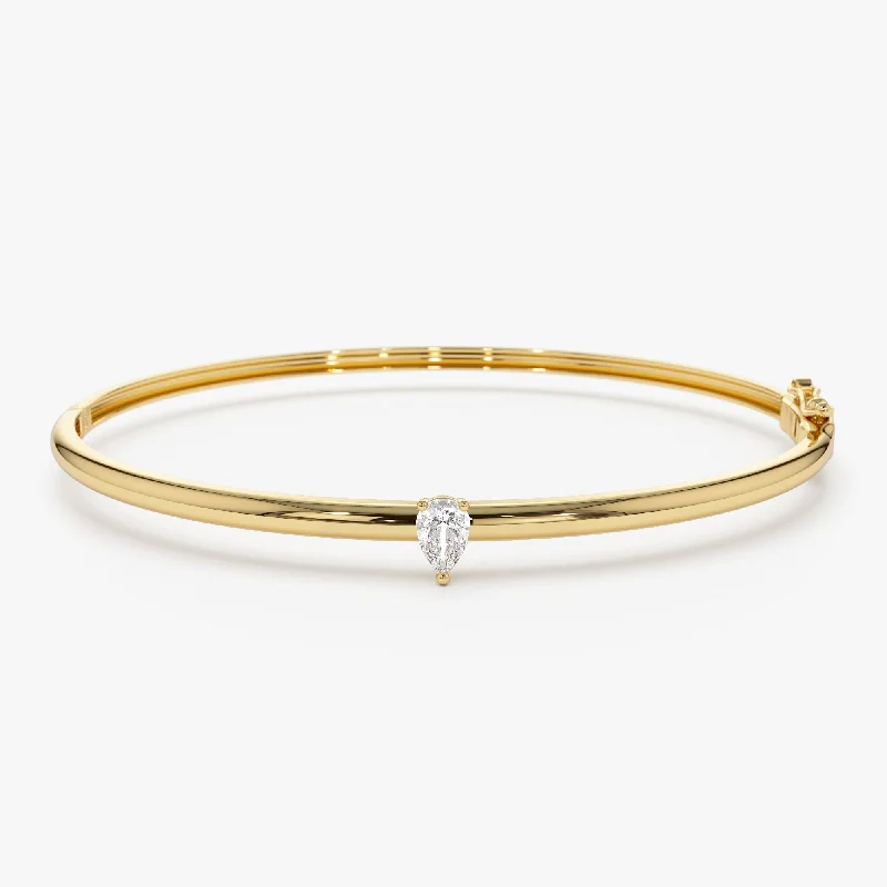 14K Pear Shape Diamond Solitare Bangle