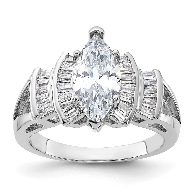 Curata 925 Sterling Silver Polished Marquise Open back CZ Cubic Zirconia Simulated Diamond Ring