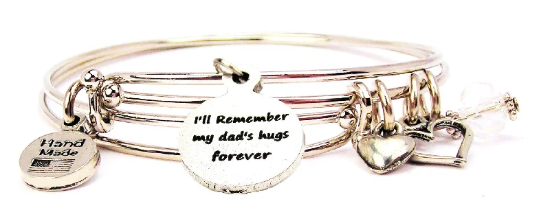 Ill Remember My Dads Hugs Forever Expandable Bangle Bracelet Set