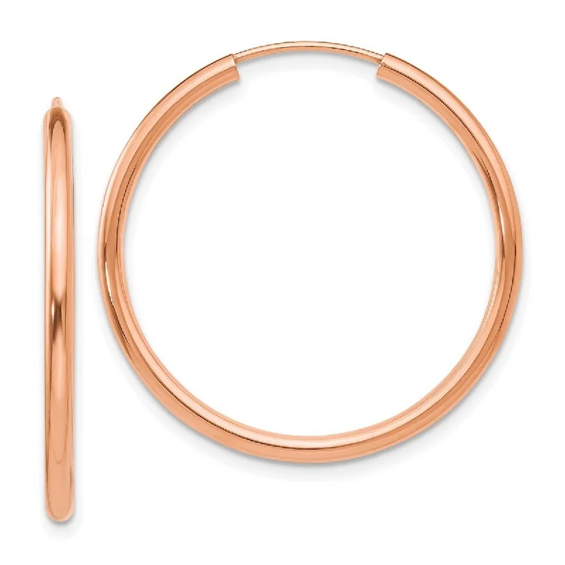 Curata 14k Rose Gold Polished Round Endless 2mm Hoop Earrings - 29.5x29.8mm Wide 2mm Thick