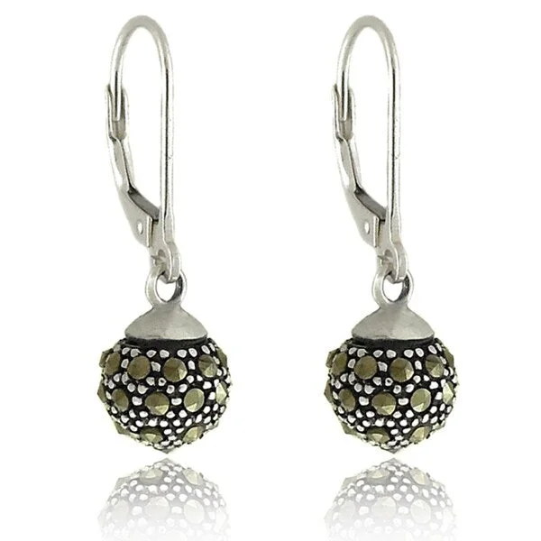 Dolce Giavonna Sterling Silver Marcasite Leverback Ball Earrings