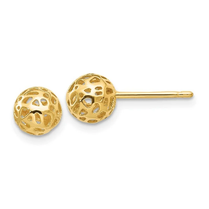 Curata 14k Yellow Gold Polished 6.5mm Medium Cut-out Ball Post Earrings