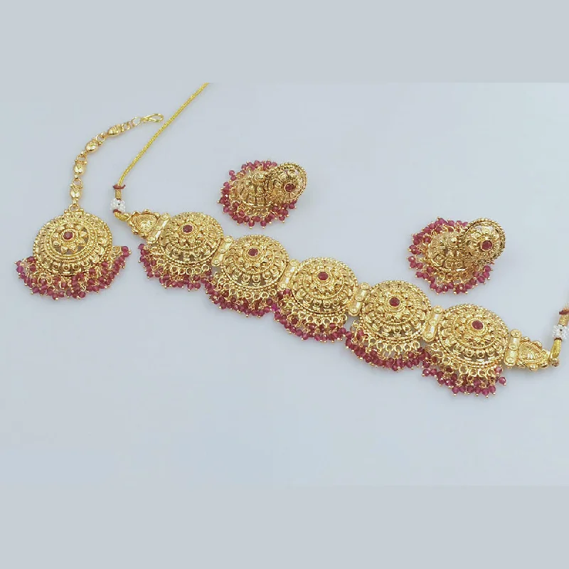 Rajwadi Collection Gold Plated Pota Stone Choker Necklace Set