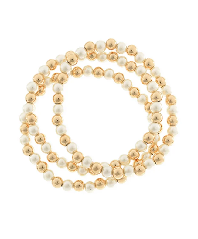 Caty Gold Pearl Beaded Bracelet Set