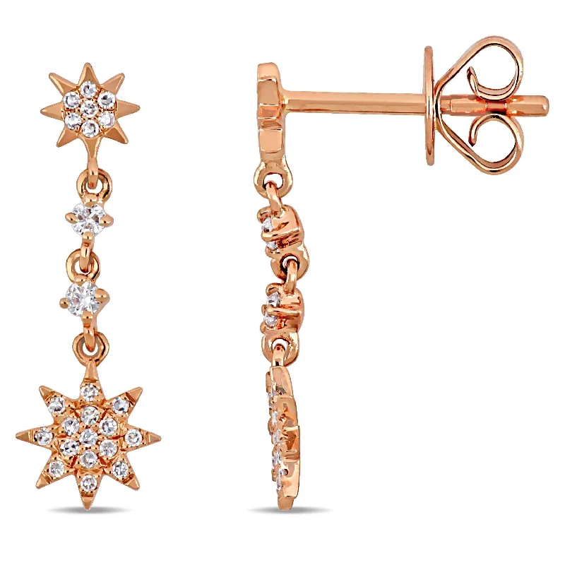 Miadora 14k Rose Gold 1/8ct TDW Diamond Clustered Stardust Drop Earrings - 6 mm x 1 mm - 6 mm x 1 mm