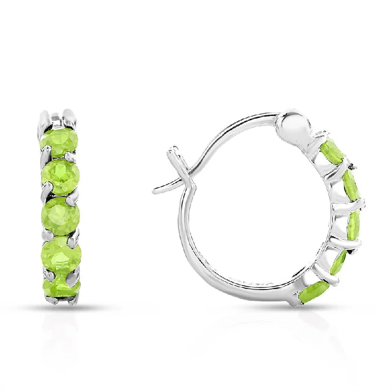 Dolce Giavonna Sterling Silver Peridot Hoop Earrings