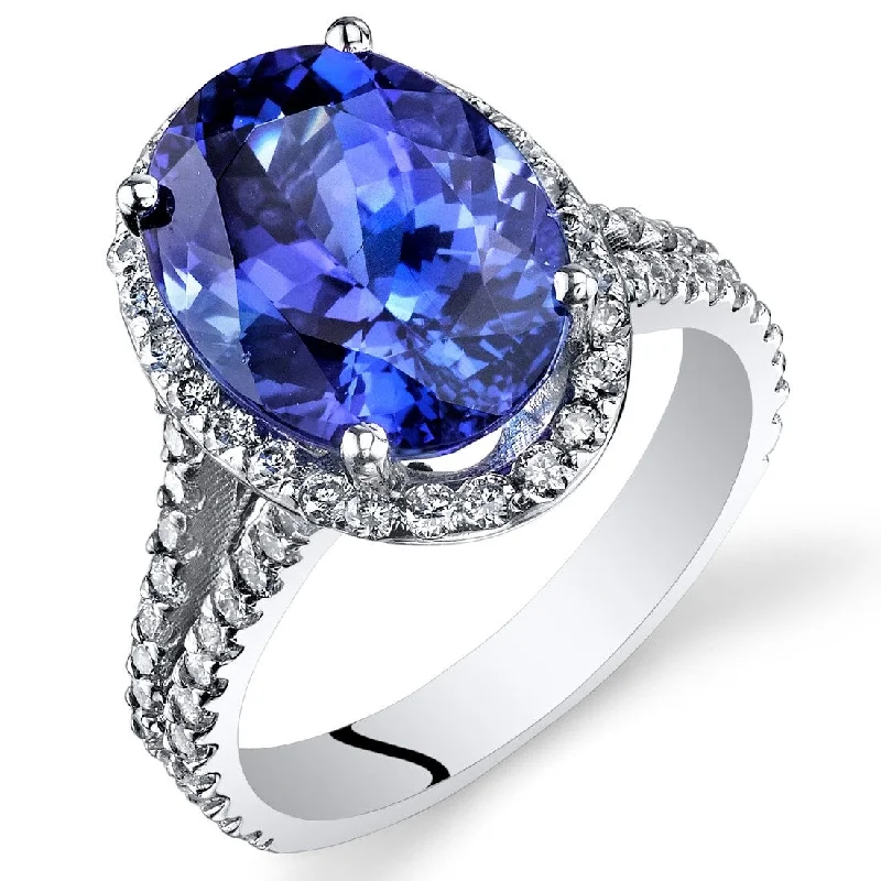 5.64 ct Tanzanite Oval and Diamond Ring in 14k White Gold