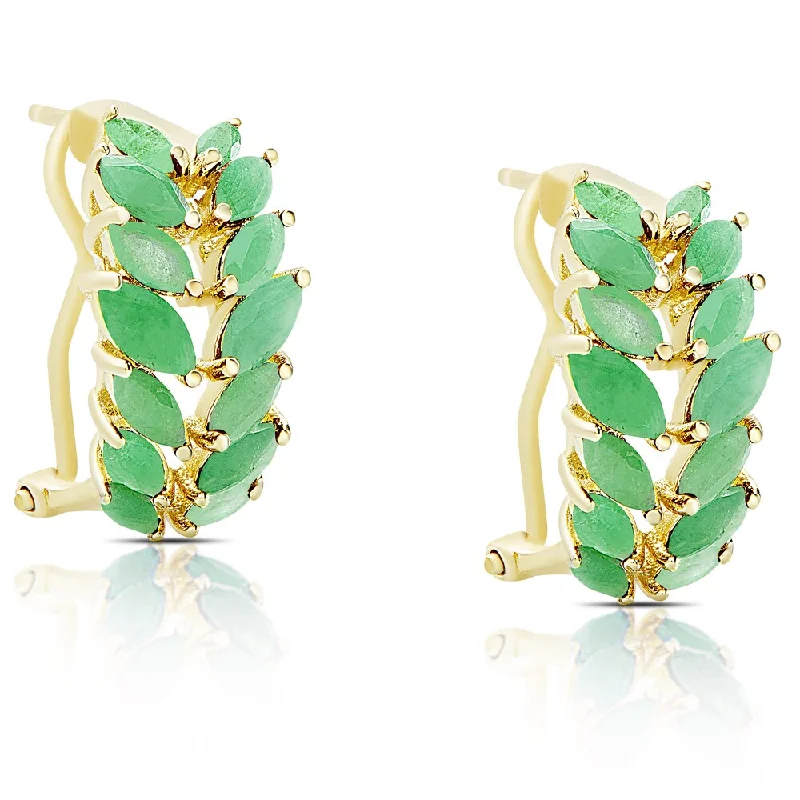 Dolce Giavonna Gold Over Sterling Silver Emerald Leaf Design Half Hoop Earrings