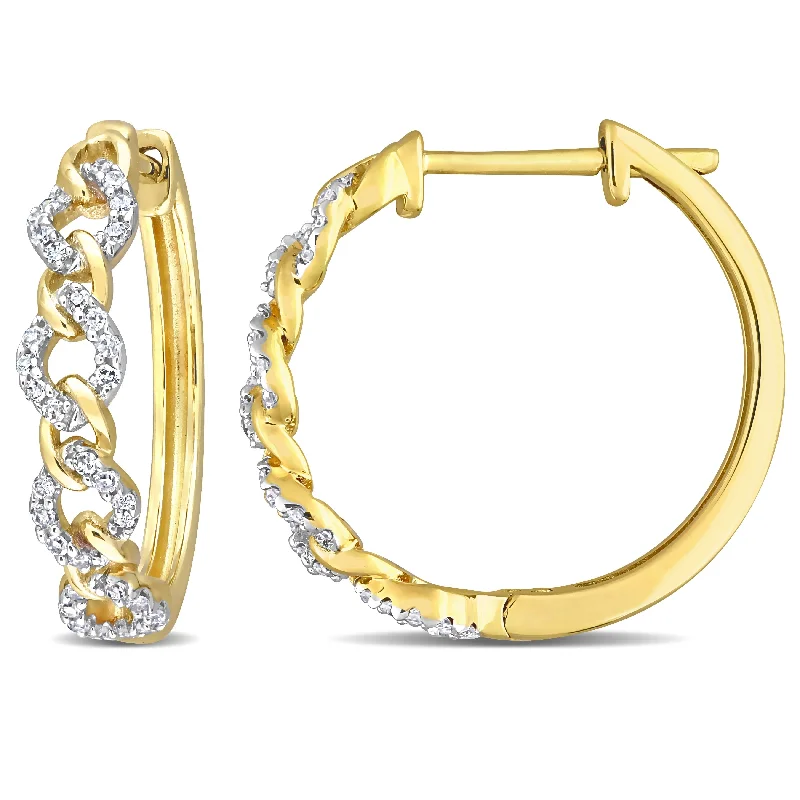 Miadora 1/5ct TDW Diamond Oval Link Hoop Earrings in 10k Yellow Gold