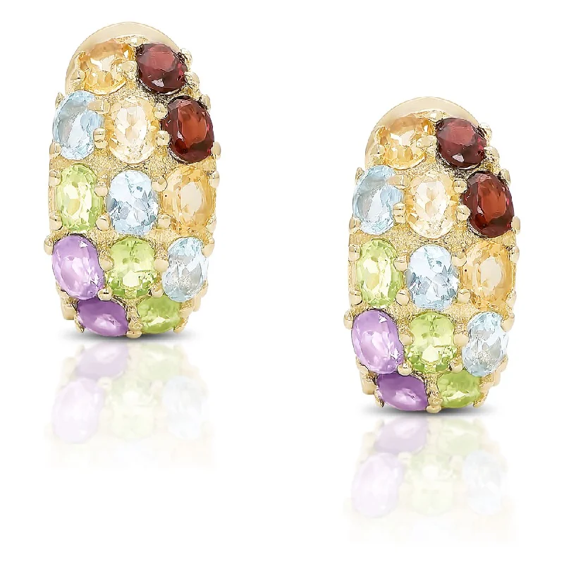 Dolce Giavonna Gold Over Sterling Silver Multi Gemstone Half Hoop Earrings