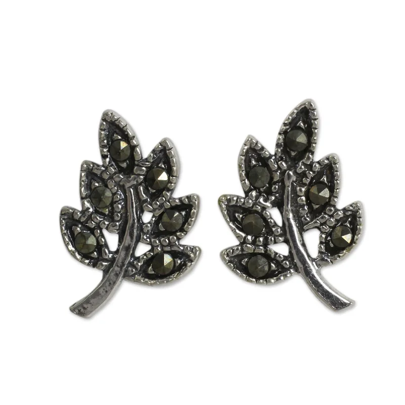 NOVICA Handmade Sterling Silver 'Petite Leaves' Marcasite Earrings (Thailand)