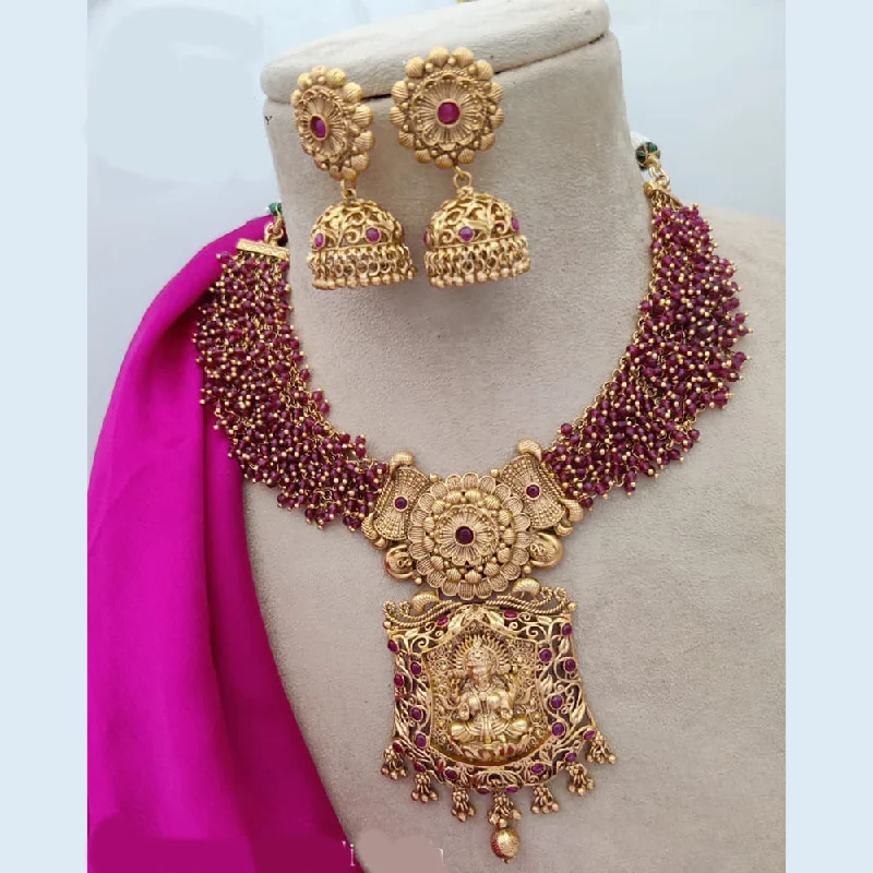 Jewel Addiction Copper Rajwadi Finish Pota Stone Temple Necklace Set