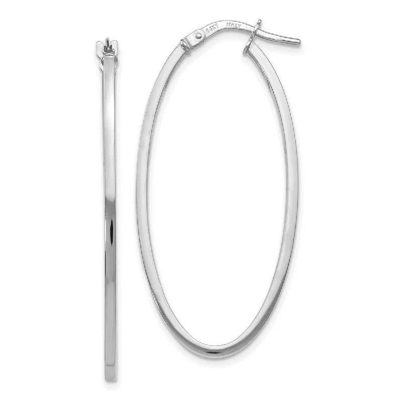 Curata 14k White Gold 40x1.5mm Polished Hinged Oval Hoop Earrings