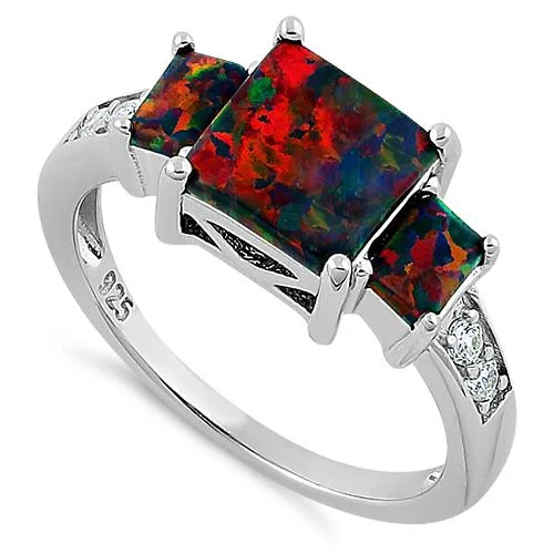 Sterling Silver Black Lab-Opal CZ Ring