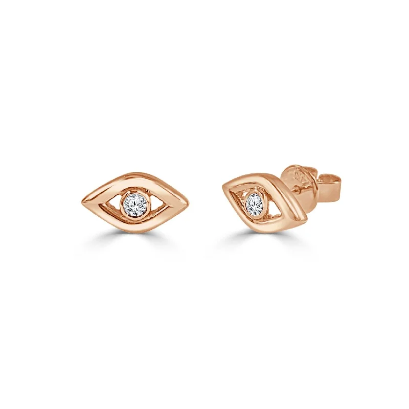 Joelle Diamond Evil Eye Studs Earrings 14K Rose Gold 1/10ct - Pink