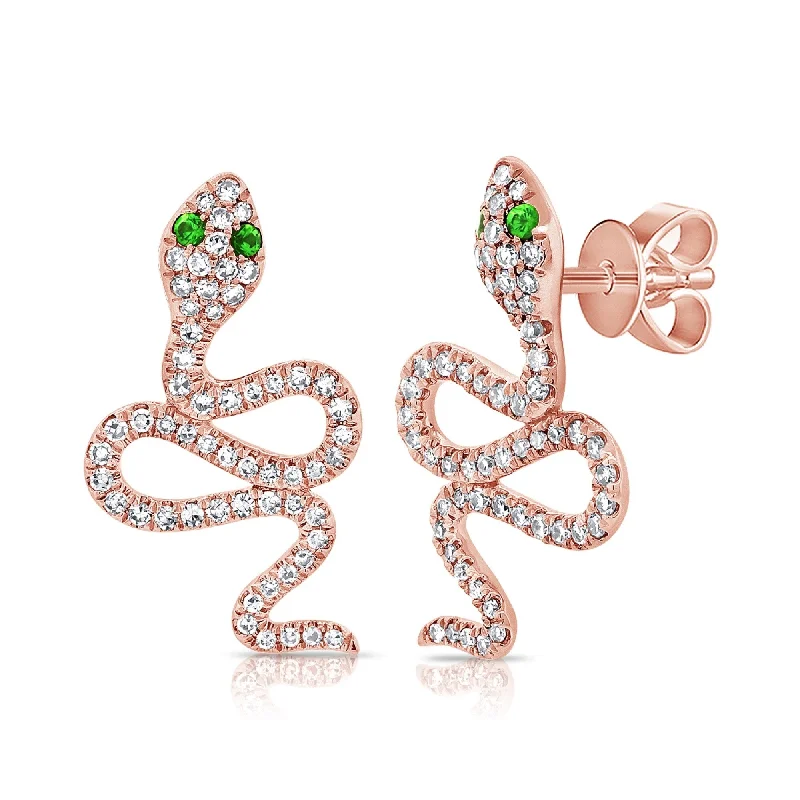 Joelle Diamond Snake Stud Tsavorite Earrings 14K Gold