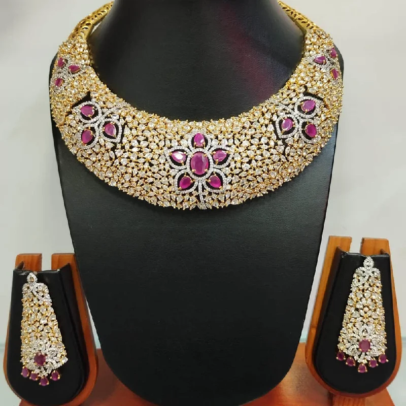 Jain Jewellers Gold Plated AD Choker Necklace Set