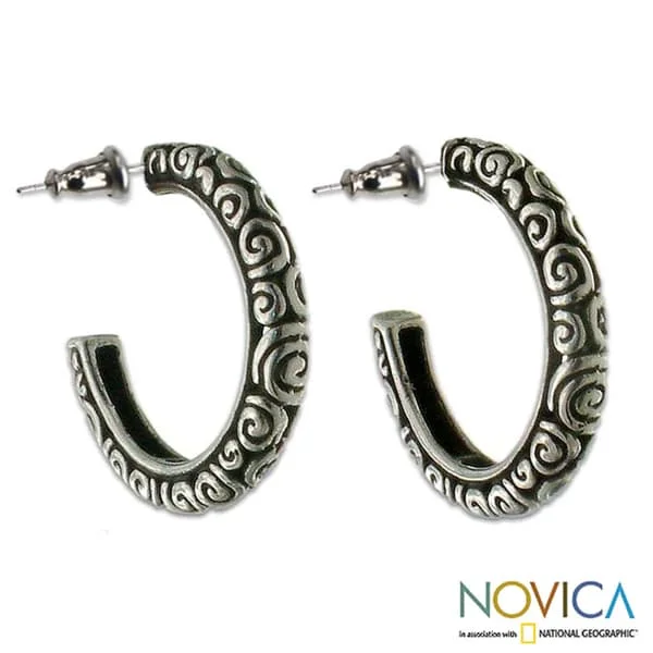 Handmade Sterling Silver 'Complexity Hoop' Earrings (Indonesia)