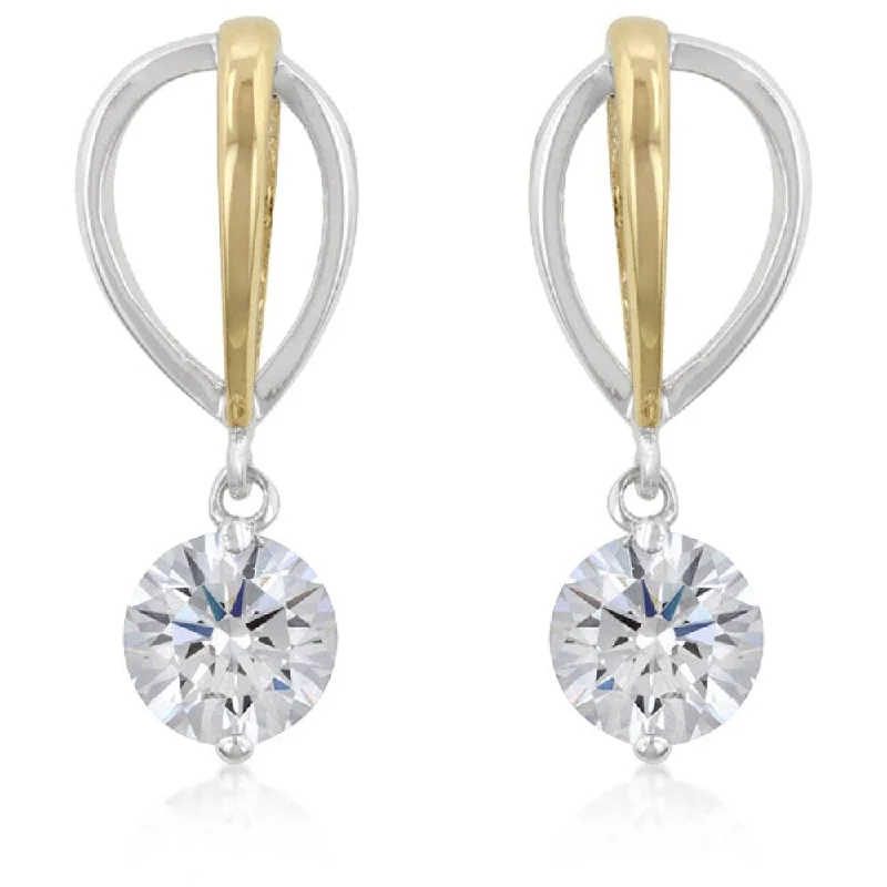 Elegant Two-Tone Finish Cubic Zirconia Drop Earrings Sparkling Gemstone Jewelry - 7.1 (mm) X 7.1 (mm)