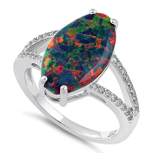 Sterling Silver Marquise Black Lab Opal Ring