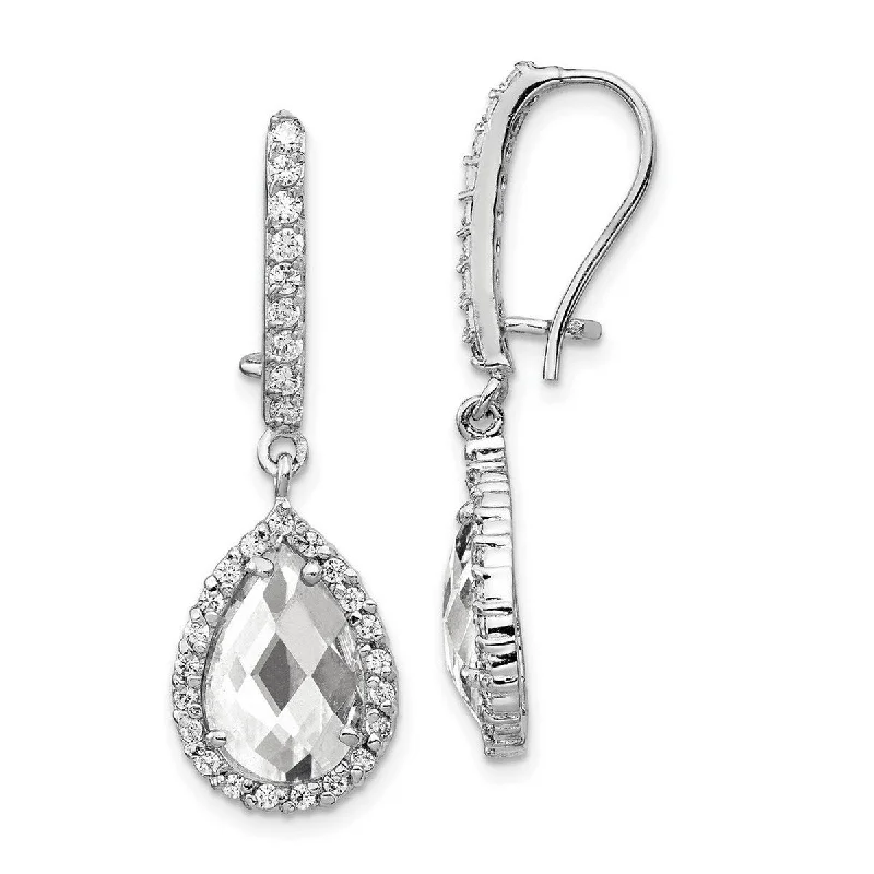 Curata 925 Sterling Silver 34x12mm Pear-shape Checker cut CZ Cubic Zirconia Frenchwire Earrings