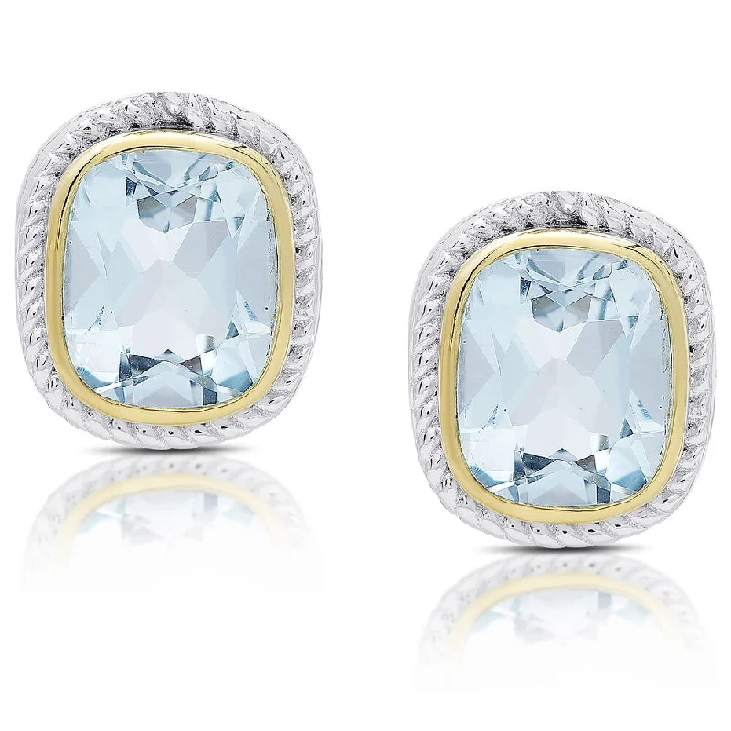 Dolce Giavonna Sterling Silver Blue Topaz Rectangle Stud Earrings