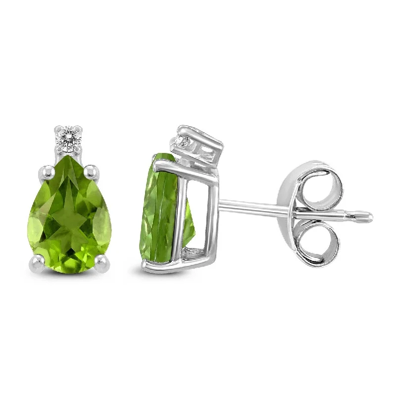 Marquee 14K White Gold 7x5MM Pear Peridot and Diamond Earrings