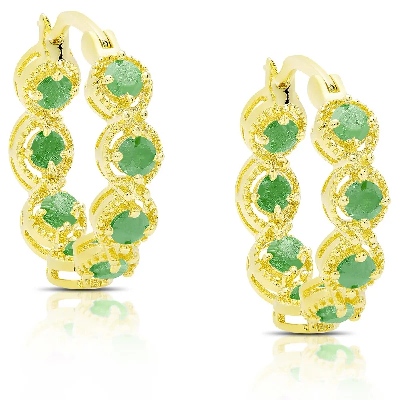 Dolce Giavonna Gold Over Sterling Silver Emerald Hoop Earrings