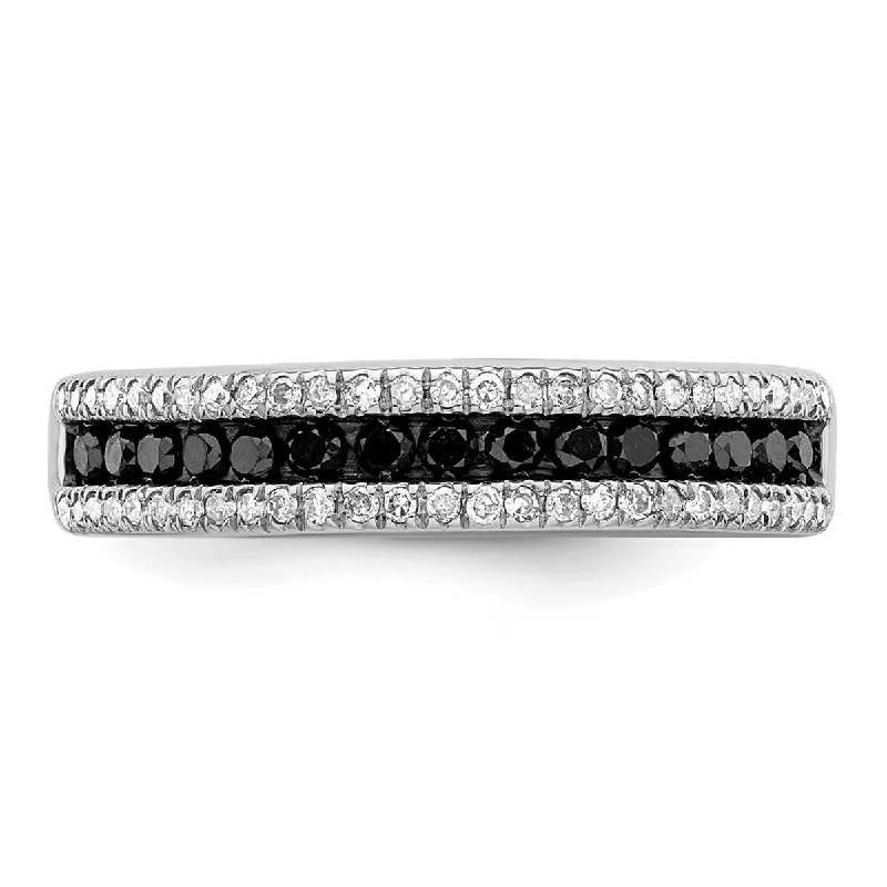 Curata 925 Sterling Silver Polished Prong set Channel set Black and White Diamond Ring