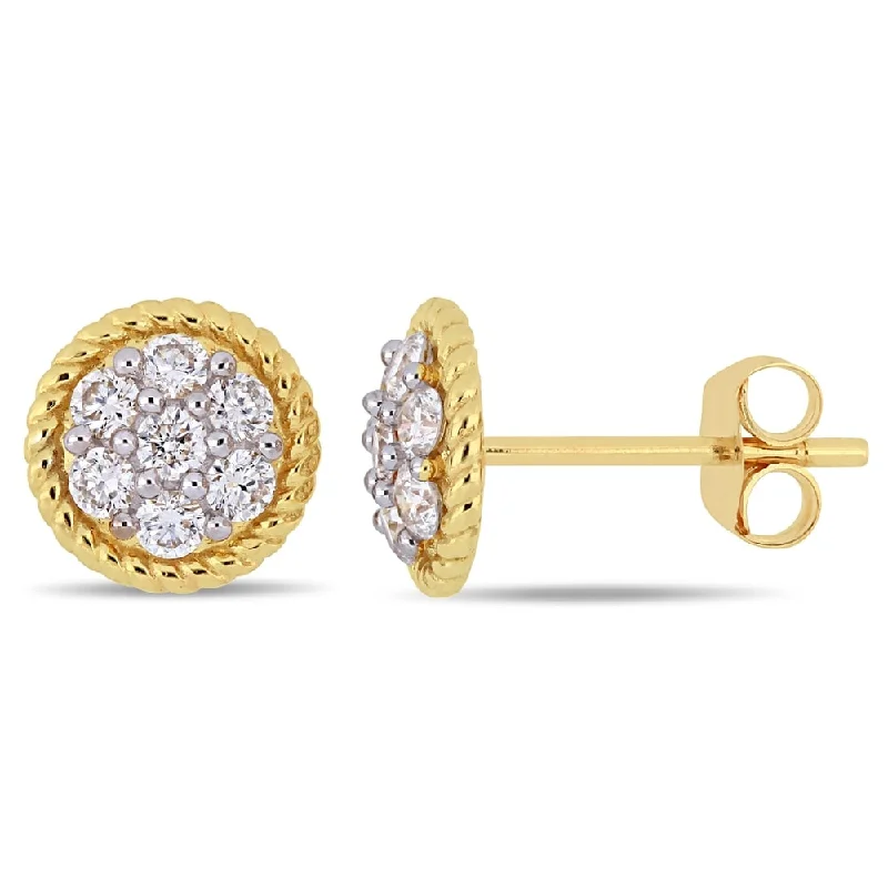 Miadora 14k Yellow Gold 1/2ct TDW Diamond Flower Cluster Circular Stud Earrings