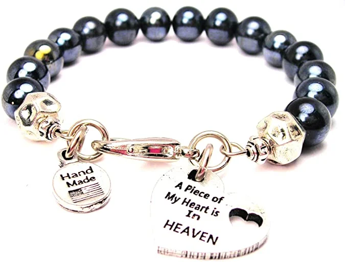 A Piece Of My Heart Is In Heaven Hematite Glass Bracelet