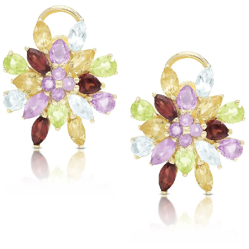 Dolce Giavonna Gold Over Sterling Silver Multi Gemstone Flower Stud Earrings