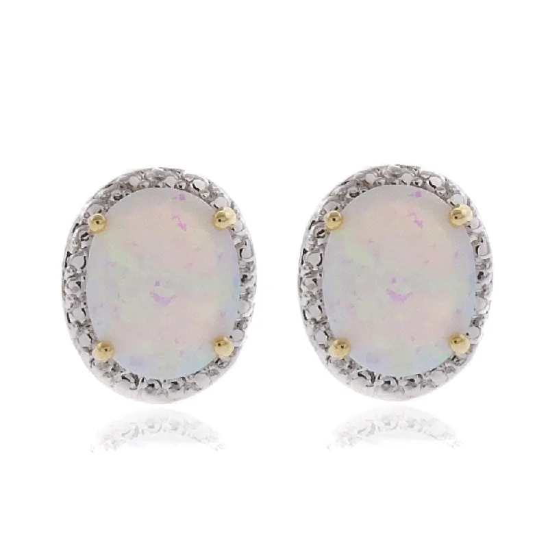 Dolce Giavonna Silverplated Synthetic Opal and Diamond Accent Earrings