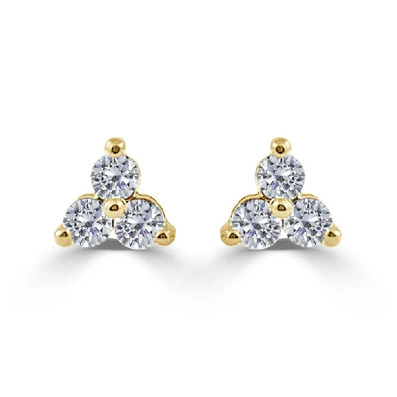 Joelle Diamond Earrings - 3-Stone Cluster Earrings 14K Yellow Gold Beautiful Gift