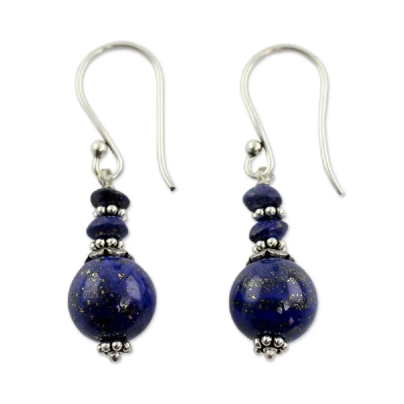 NOVICA Handmade Sterling Silver Chakra Universe Lapis Lazuli Earrings