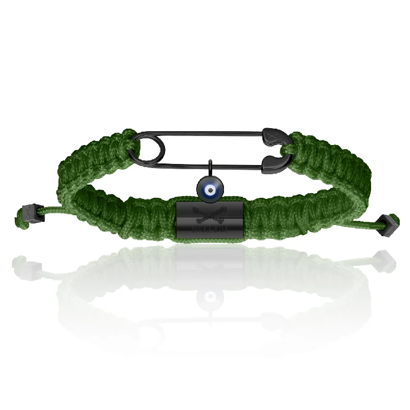 Green Nylon With Black PVD Polyester Safety Pin Bracelet