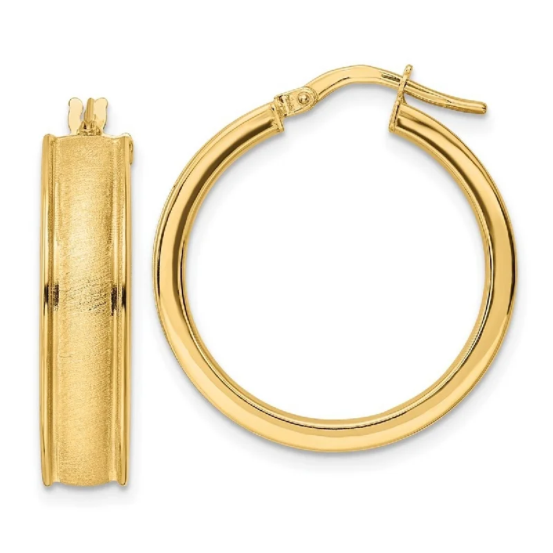 Curata 14k Yellow Gold Brushed and Polished Edged Hoop Earrings 25.63x6mm